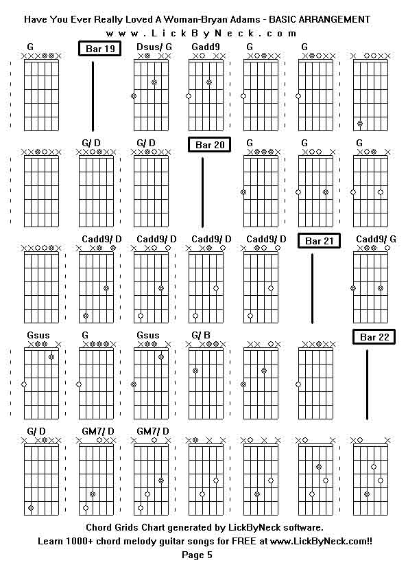 Chord Grids Chart of chord melody fingerstyle guitar song-Have You Ever Really Loved A Woman-Bryan Adams - BASIC ARRANGEMENT,generated by LickByNeck software.